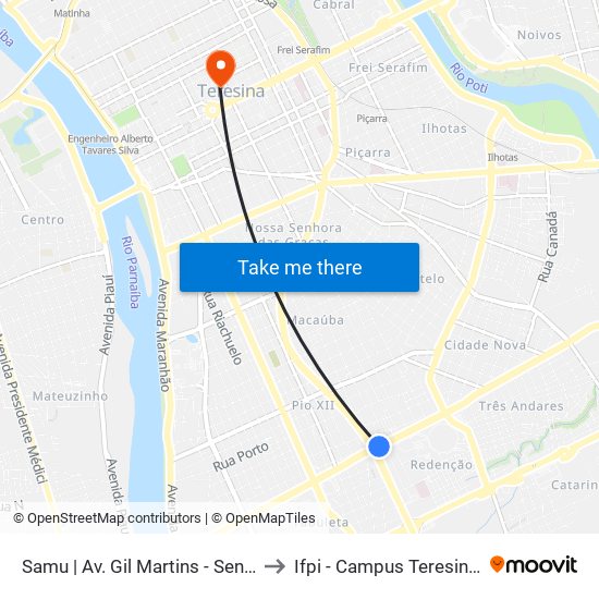 Samu | Av. Gil Martins - Sentido Bairro to Ifpi - Campus Teresina Central map