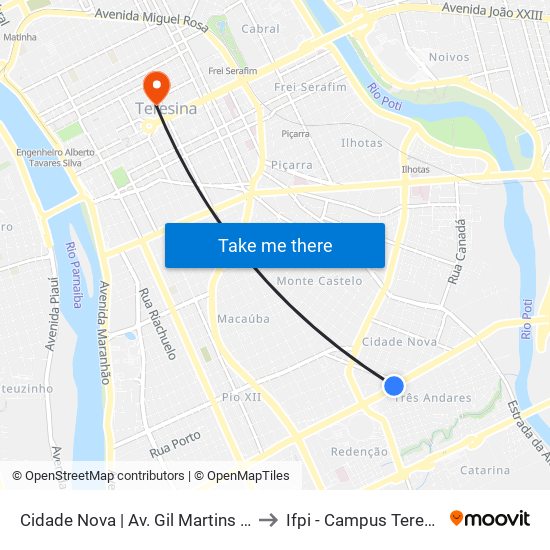 Cidade Nova | Av. Gil Martins - Sentido Bairro to Ifpi - Campus Teresina Central map