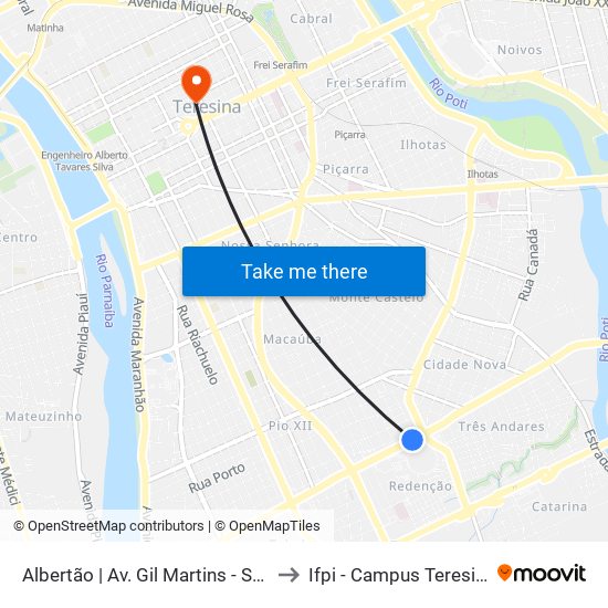 Albertão | Av. Gil Martins - Sentido Centro to Ifpi - Campus Teresina Central map