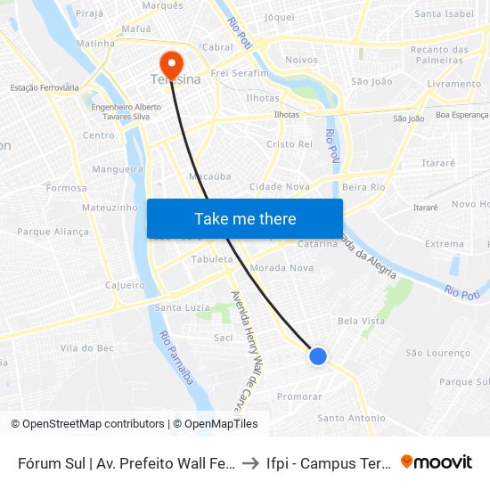 Fórum Sul | Av. Prefeito Wall Ferraz - Sentido Centro to Ifpi - Campus Teresina Central map