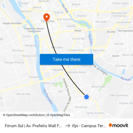 Fórum Sul | Av. Prefeito Wall Ferraz - Sentido Bairro to Ifpi - Campus Teresina Central map