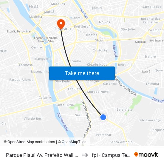 Parque Piauí| Av. Prefeito Wall Ferraz - Sentido Centro to Ifpi - Campus Teresina Central map