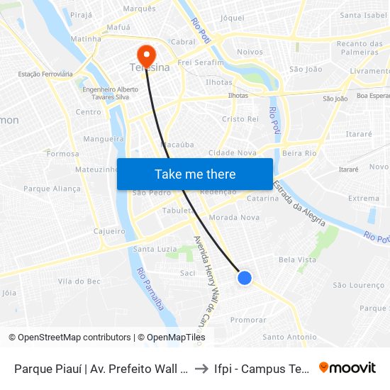 Parque Piauí | Av. Prefeito Wall Ferraz - Sentido Bairro to Ifpi - Campus Teresina Central map