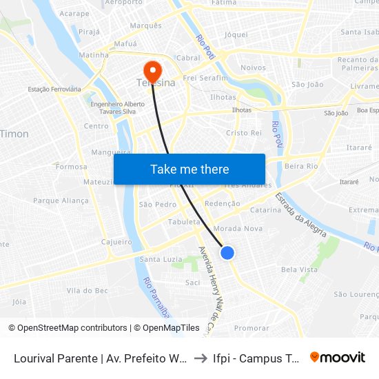 Lourival Parente | Av. Prefeito Wall Ferraz - Sentido Centro to Ifpi - Campus Teresina Central map