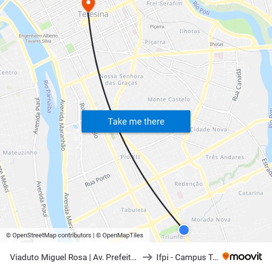 Viaduto Miguel Rosa | Av. Prefeito Wall Ferraz - Sentido Centro to Ifpi - Campus Teresina Central map