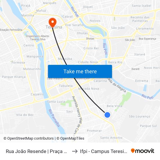 Rua João Resende | Praça Do Bela Vista to Ifpi - Campus Teresina Central map