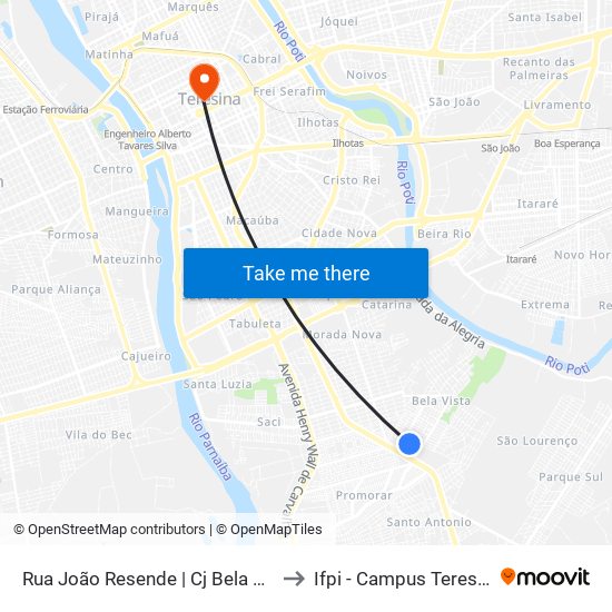 Rua João Resende | Cj Bela Vista I Qu 7, 11 to Ifpi - Campus Teresina Central map