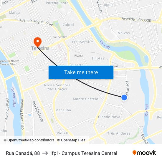 Rua Canadá, 88 to Ifpi - Campus Teresina Central map