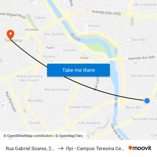 Rua Gabriel Soares, 2382 to Ifpi - Campus Teresina Central map