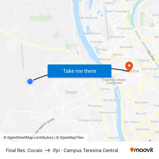 Final Res. Cocais to Ifpi - Campus Teresina Central map