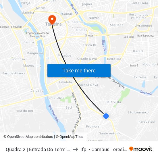 Quadra 2 | Entrada Do Terminal Bela Vista to Ifpi - Campus Teresina Central map