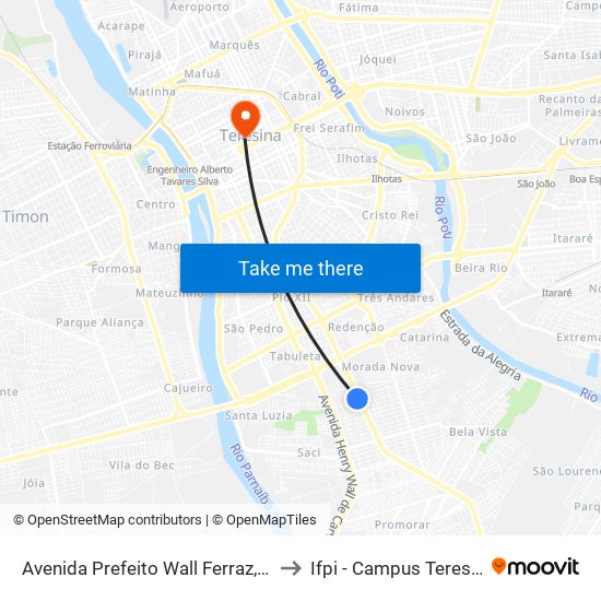 Avenida Prefeito Wall Ferraz, 8632 | Serrana to Ifpi - Campus Teresina Central map