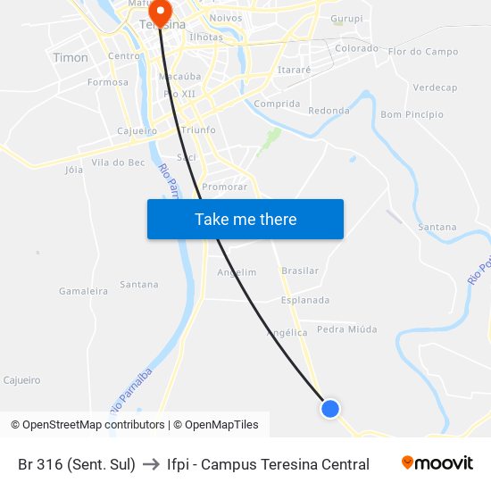 Br 316 (Sent. Sul) to Ifpi - Campus Teresina Central map