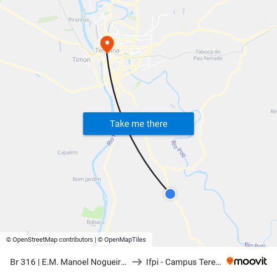 Br 316 | E.M. Manoel Nogueira Lima  (Sent. Sul) to Ifpi - Campus Teresina Central map