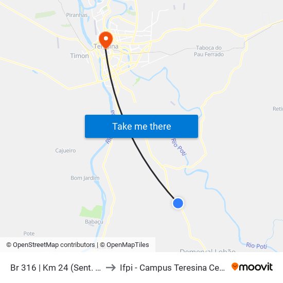 Br 316 | Km 24 (Sent. Sul) to Ifpi - Campus Teresina Central map