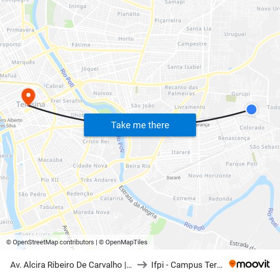 Av. Alcira Ribeiro De Carvalho | Requinte Moto Táxi to Ifpi - Campus Teresina Central map