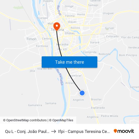 Qu L - Conj. João Paulo II to Ifpi - Campus Teresina Central map