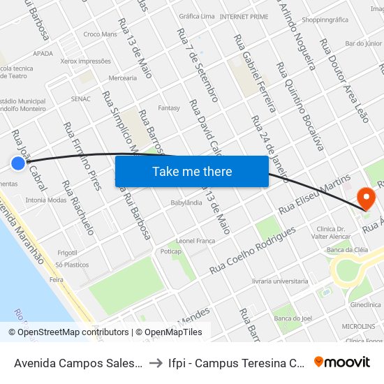 Avenida Campos Sales, 610 to Ifpi - Campus Teresina Central map