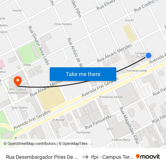 Rua Desembargador Pires De Castro, 40 | Banco Itaú to Ifpi - Campus Teresina Central map