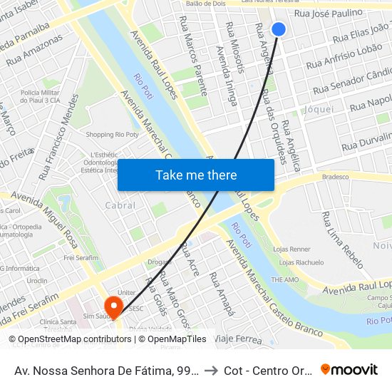 Av. Nossa Senhora De Fátima, 998 | Paróquia Nossa Sra. De Fátima to Cot - Centro Ortopédico Teresina map