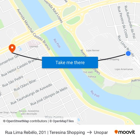 Rua Lima Rebêlo, 201 | Teresina Shopping to Unopar map