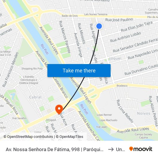 Av. Nossa Senhora De Fátima, 998 | Paróquia Nossa Sra. De Fátima to Unopar map