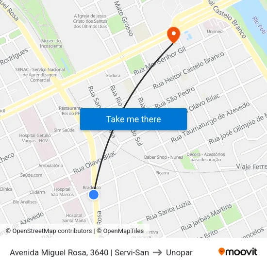 Avenida Miguel Rosa, 3640 | Servi-San to Unopar map