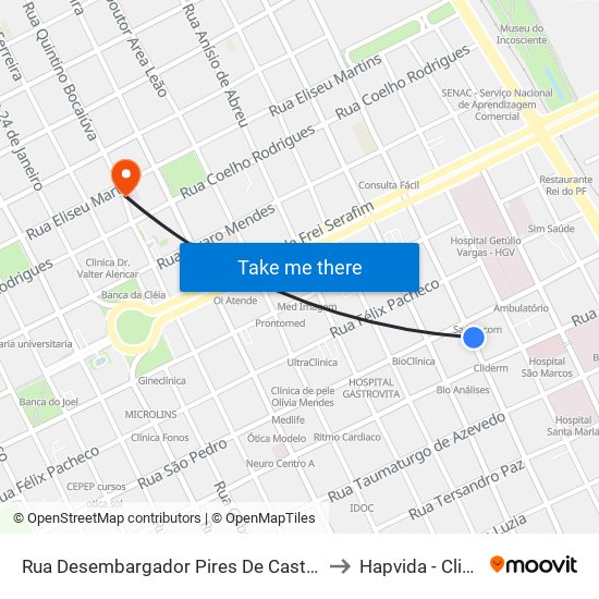 Rua Desembargador Pires De Castro, 381 | Drogaria Globo to Hapvida - Clinica Eletiva map