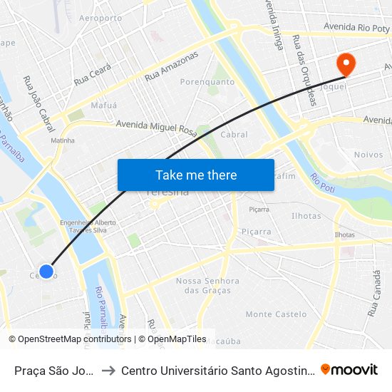 Praça São José to Centro Universitário Santo Agostinho map