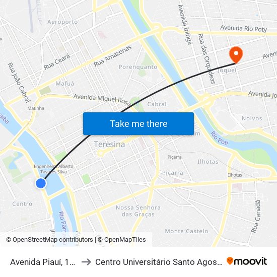 Avenida Piauí, 1107 to Centro Universitário Santo Agostinho map