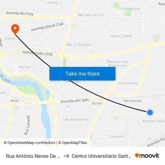 Rua Antônio Neves De Melo, 4960 to Centro Universitário Santo Agostinho map