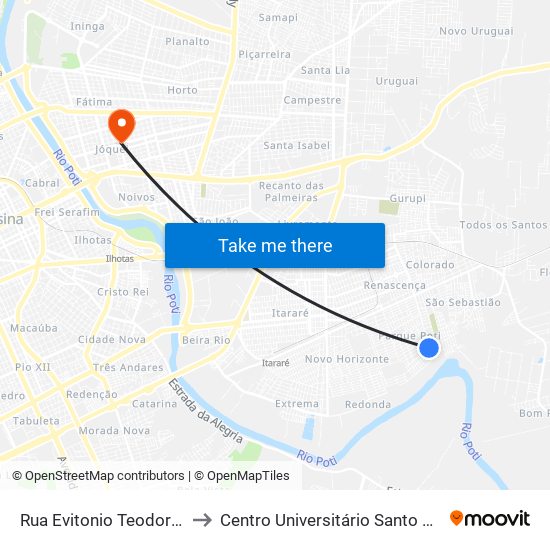 Rua Evitonio Teodoro, 4299 to Centro Universitário Santo Agostinho map