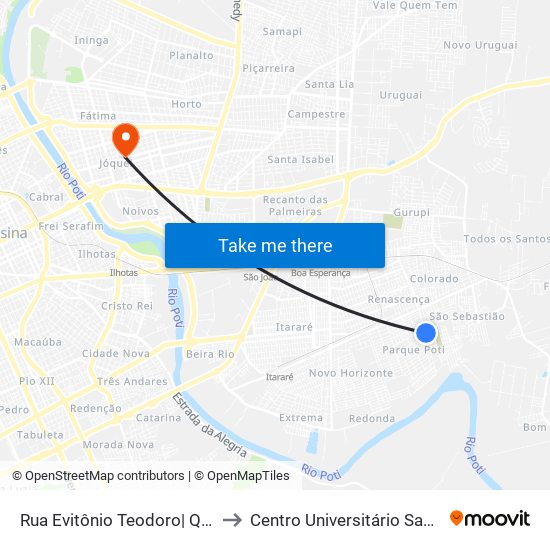 Rua Evitônio Teodoro| Quadra 25, 12b to Centro Universitário Santo Agostinho map