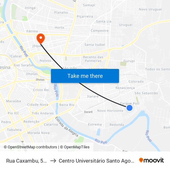 Rua Caxambu, 5722 to Centro Universitário Santo Agostinho map