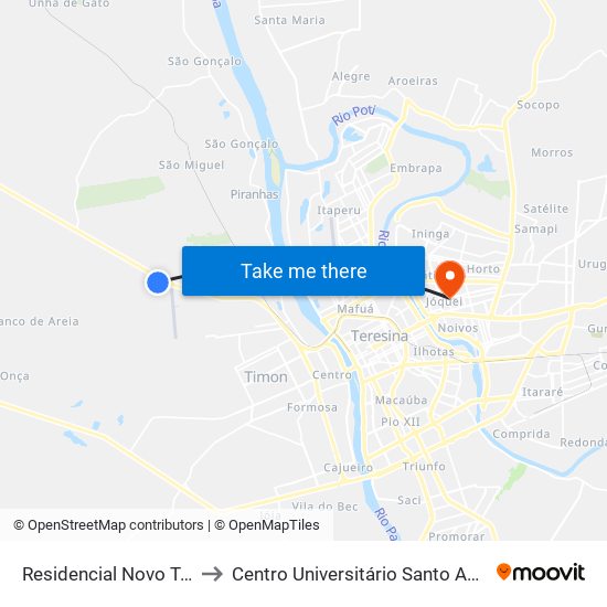 Residencial Novo Tempo to Centro Universitário Santo Agostinho map