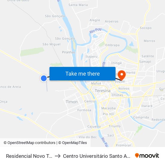 Residencial Novo Tempo to Centro Universitário Santo Agostinho map