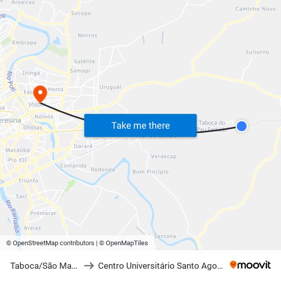 Taboca/São Mateus to Centro Universitário Santo Agostinho map