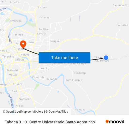 Taboca 3 to Centro Universitário Santo Agostinho map