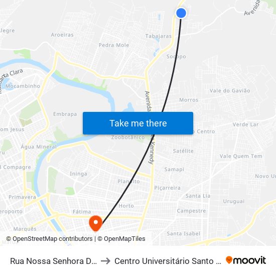 Rua Nossa Senhora De Fátima to Centro Universitário Santo Agostinho map