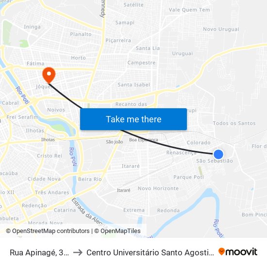 Rua Apinagé, 304 to Centro Universitário Santo Agostinho map