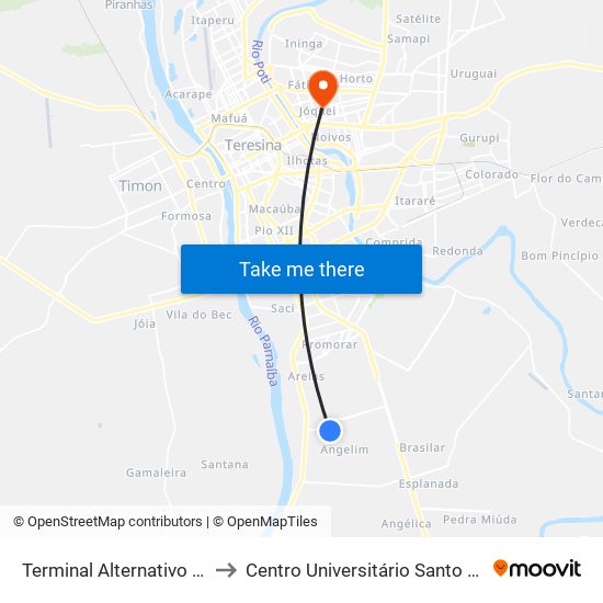 Terminal Alternativo Angelim to Centro Universitário Santo Agostinho map