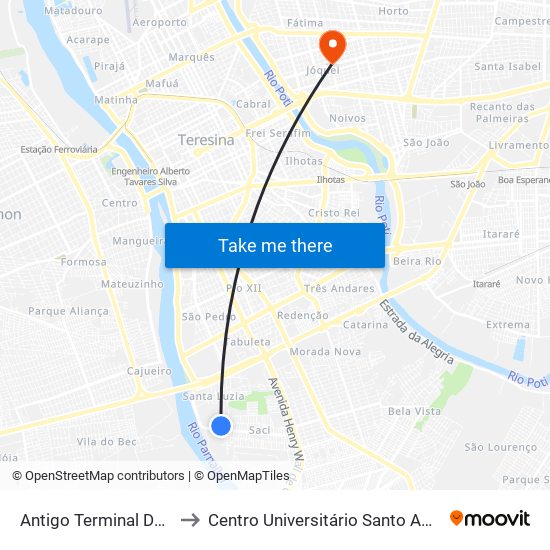Antigo Terminal Do Sacy to Centro Universitário Santo Agostinho map