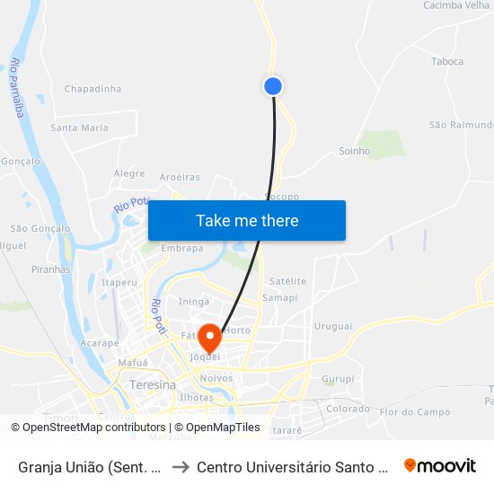 Granja União (Sent. Centro) to Centro Universitário Santo Agostinho map