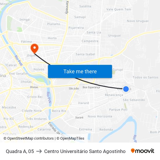 Quadra A, 05 to Centro Universitário Santo Agostinho map