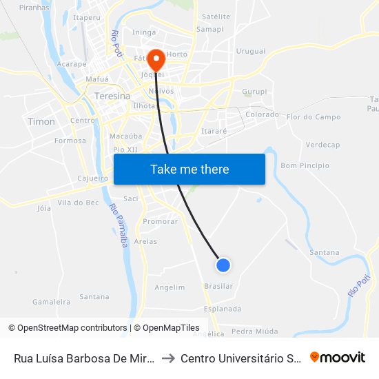 Rua Luísa Barbosa De Miranda, 5526-5998 to Centro Universitário Santo Agostinho map