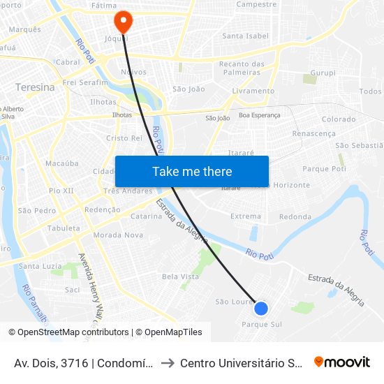 Av. Dois, 3716 | Condomínio Alameda Sul to Centro Universitário Santo Agostinho map