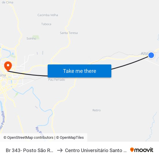Br 343- Posto São Raimundo to Centro Universitário Santo Agostinho map