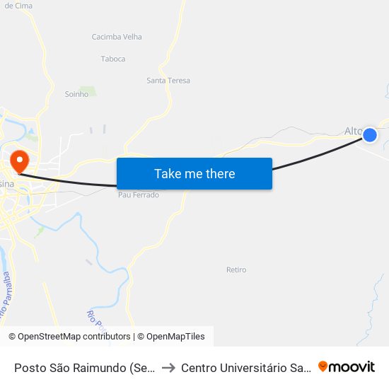 Posto São Raimundo (Sentido Teresina) to Centro Universitário Santo Agostinho map