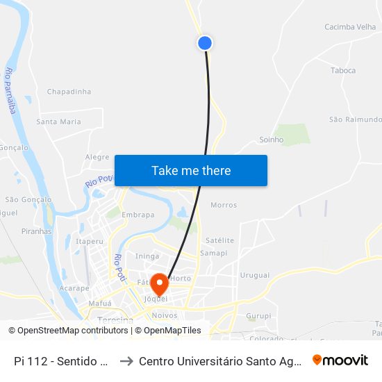 Pi 112 - Sentido União to Centro Universitário Santo Agostinho map