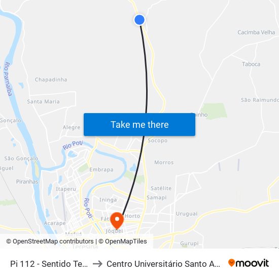 Pi 112 - Sentido Teresina to Centro Universitário Santo Agostinho map